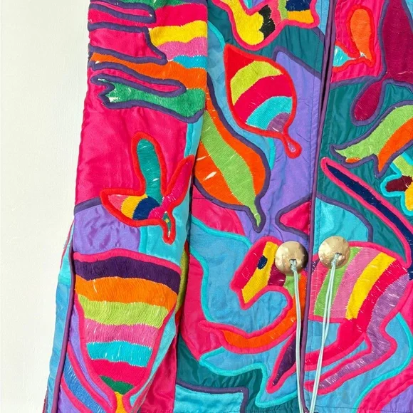 La Colección Judith Roberts Art to Wear Patchwork Multicolor Bomber Jacket Gift - Picture 9 of 16